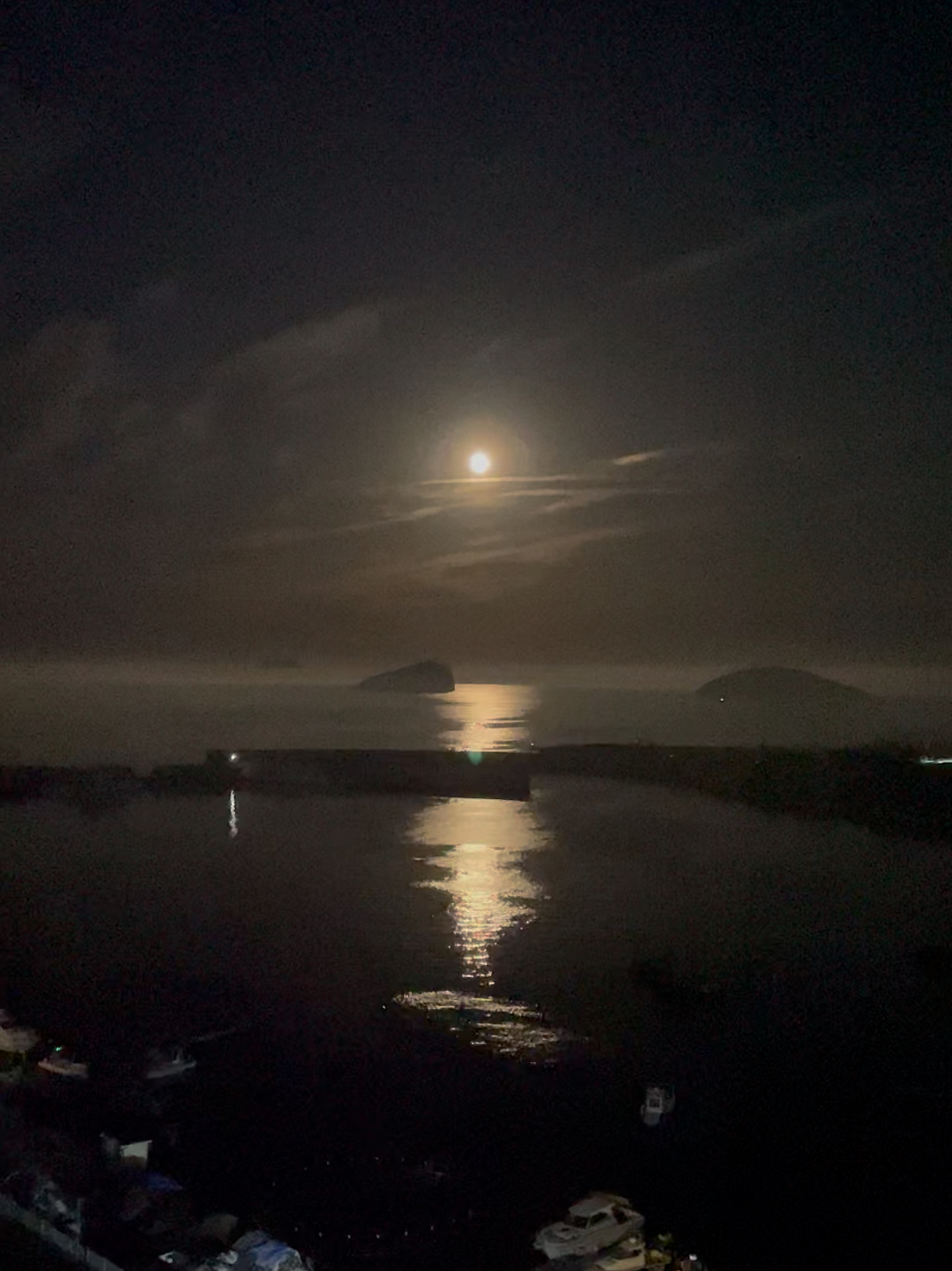 夜晚的海面，月光下的銀色畫卷